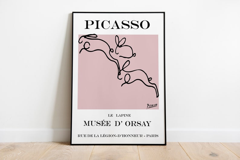 Picasso - Rabbit , Exhibition Vintage Line Art Poster, Minimalist Line ...