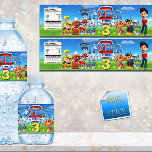 paw patrol water bottle labels water bottle labels paw etsy