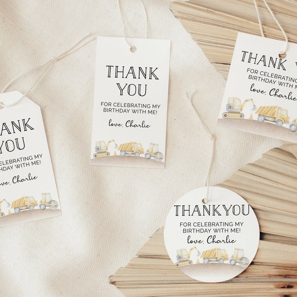 Construction Trucks Favor Tags, Dump Truck Party Bag Label, Construction Birthday Gift Label, Instant Download