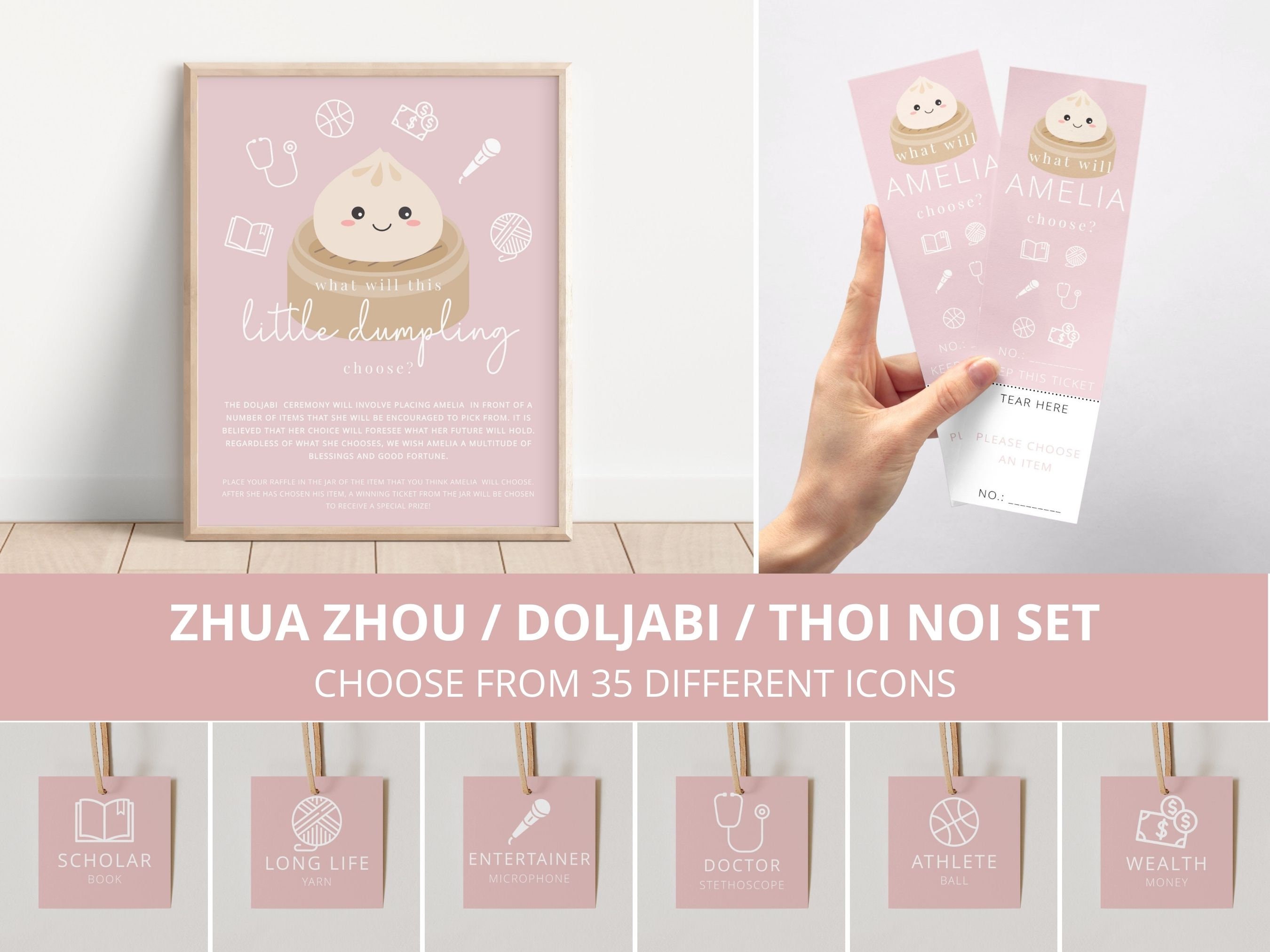 Doljanchi ensemble de 24 pièces de zhuazhou traditionnel pour premier anniversaire de bébé