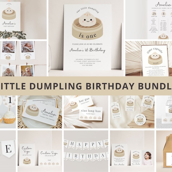 Dumpling Geburtstagseinladung Bundle, Dim Sum Party einladen, Bao Baby Shower Dekorationen, Instant Download