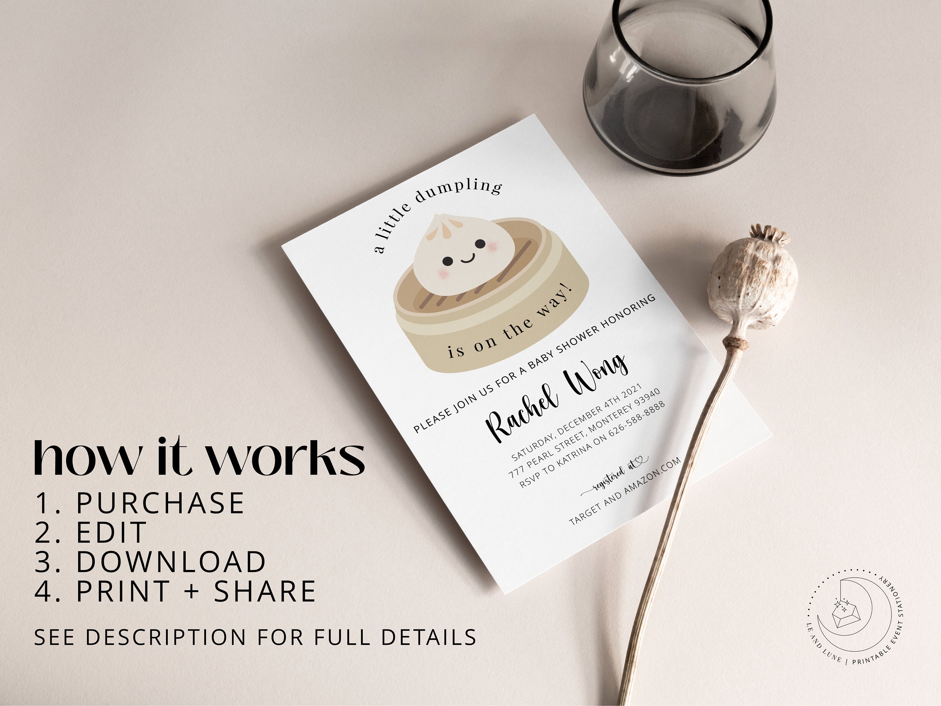 Dumpling Baby Shower Invitation Bundle Bao Baby Shower Etsy