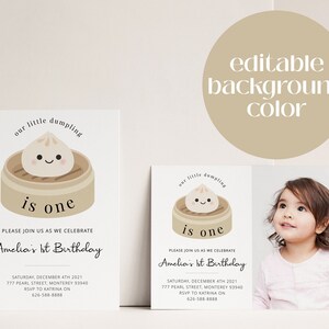 Invitación de cumpleaños de Dumpling, 1er cumpleaños de género neutro, invitación de baby shower de Dumpling, descarga instantánea