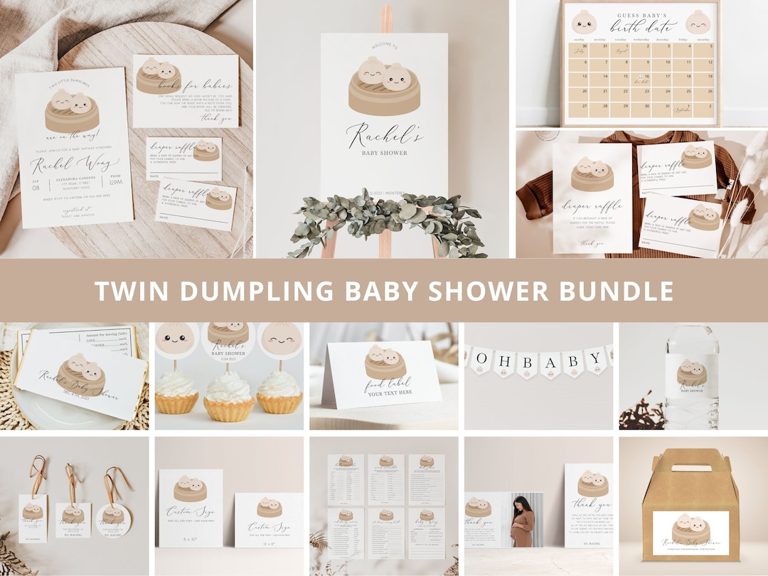 Twin Dumpling Baby Shower Invitation Bundle, Little Dumplings on the