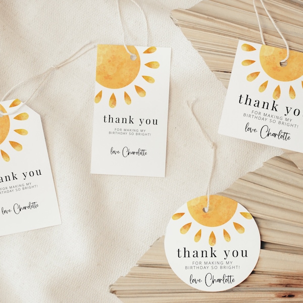 First Trip Around the Fun Favor Tags, Sun Favour Tags, Sunshine Gift Tags, 1st Birthday, DIY Editable Template