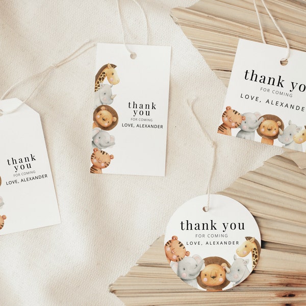 Safari Party Favor Tags, Jungle Birthday Thank You Label, Wild One 1st Birthday Gift Tag