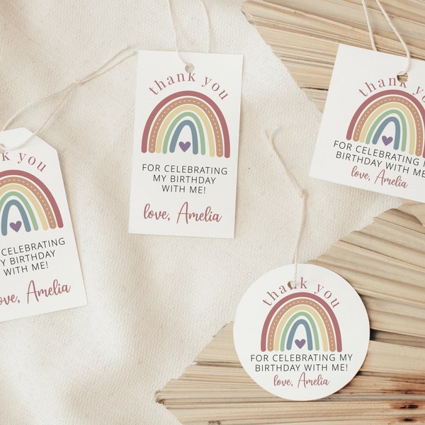 Rainbow Favor Tag, Muted Boho Rainbow Gift Label, Rainbow Party Favors, Instant Download