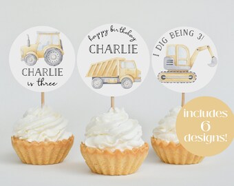 Construction Trucks Cupcake Topper, Construction Birthday Party Decor, Instant Download