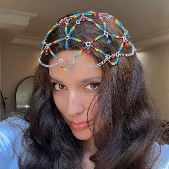 Rainbow Swarovski Headpiece – Handmade Festival-boho Crown  display picture 1