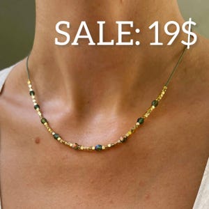 Green Crystal Gold Beaded Choker - Emerald Crystal Bead Necklace - Bohemian Chic Styled Jewelry