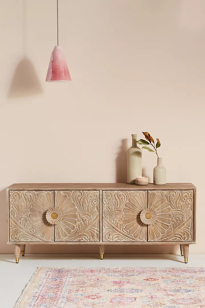 Hand Carved Gulliver Media Console Carving Crafted Furniture