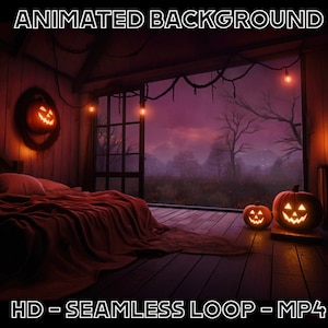 Animated Background Loop - Warm Halloween Foggy Bedroom for Green Screen SFX Vtuber Zoom Twitch Stream Gaming Cozy Lofi Chill Fog Overlay