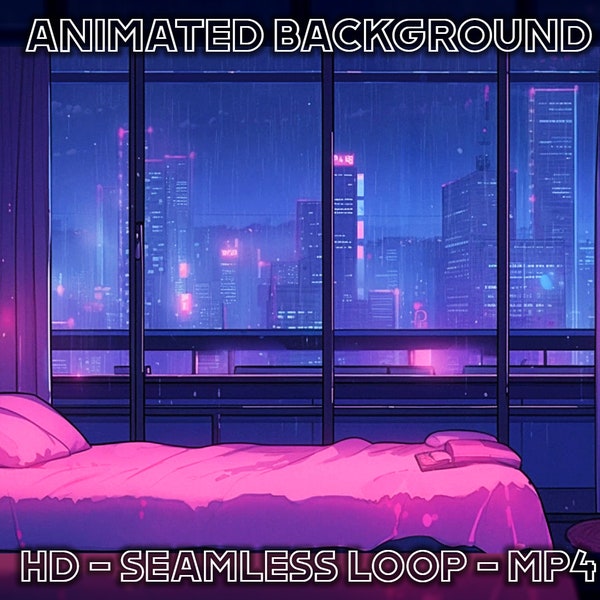 Animated Background Loop - Anime Bedroom for Green Screen SFX Vtuber Zoom Twitch Stream Visual Novel Video Game Cozy Lofi Chill Rain Overlay