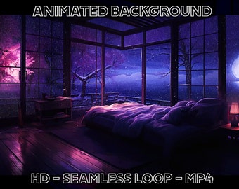 Loop di sfondo animato - Camera da letto Sakura innevato per schermo verde SFX Vtuber Zoom Twitch Stream Gaming Cozy Lofi Chill Snow Overlay Giappone