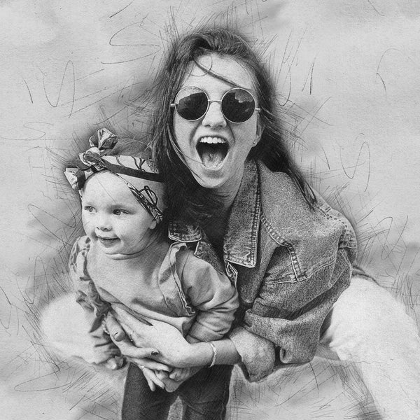 Custom Portrait Pencil Drawing Sketch From Photo, Personalized Family Digital Art Couple Portrait Ready For Print 80th Birthday Gift For Mom
