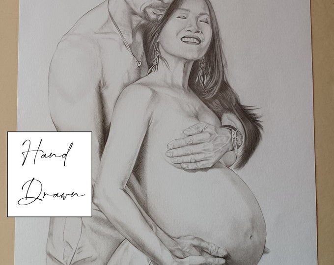 Pregnant Woman Commission Portrait, Custom Pencil Pregnancy Belly  Drawing Sketch Art. Personalized Hand Drawn Baby Bump, Pregnant Mom Gift