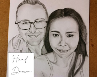 Pencil Draw Drawing, Custom Hand Drawn Portrait From Photo Art Commission, Personalized Copple, Family, Loved One, Mom, Anniversary Gift