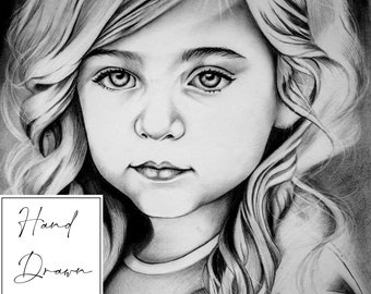 Child Pencil Portrait, Custom Drawing From Photo, Hand Drawn Toddler Personalized Commission. Infant sketch. Daughter Son Anniversary Gift