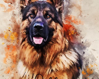 Custom Dog Portrait from Photo, Pet Watercolor Painting, Canvas Dog Art, Personalized Dog Owner Wall Drawing Gift, Digital Download to Print