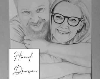 Couple Portrait Drawing, Personalized Pencil Hand Drawn Art From Photo. Family Commission gift-portrait, Anniversary Custom Draw Fromphoto