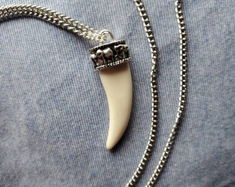 Silver Elephant Accent Resin Tooth Pendant on 18 Inch Nickel Free