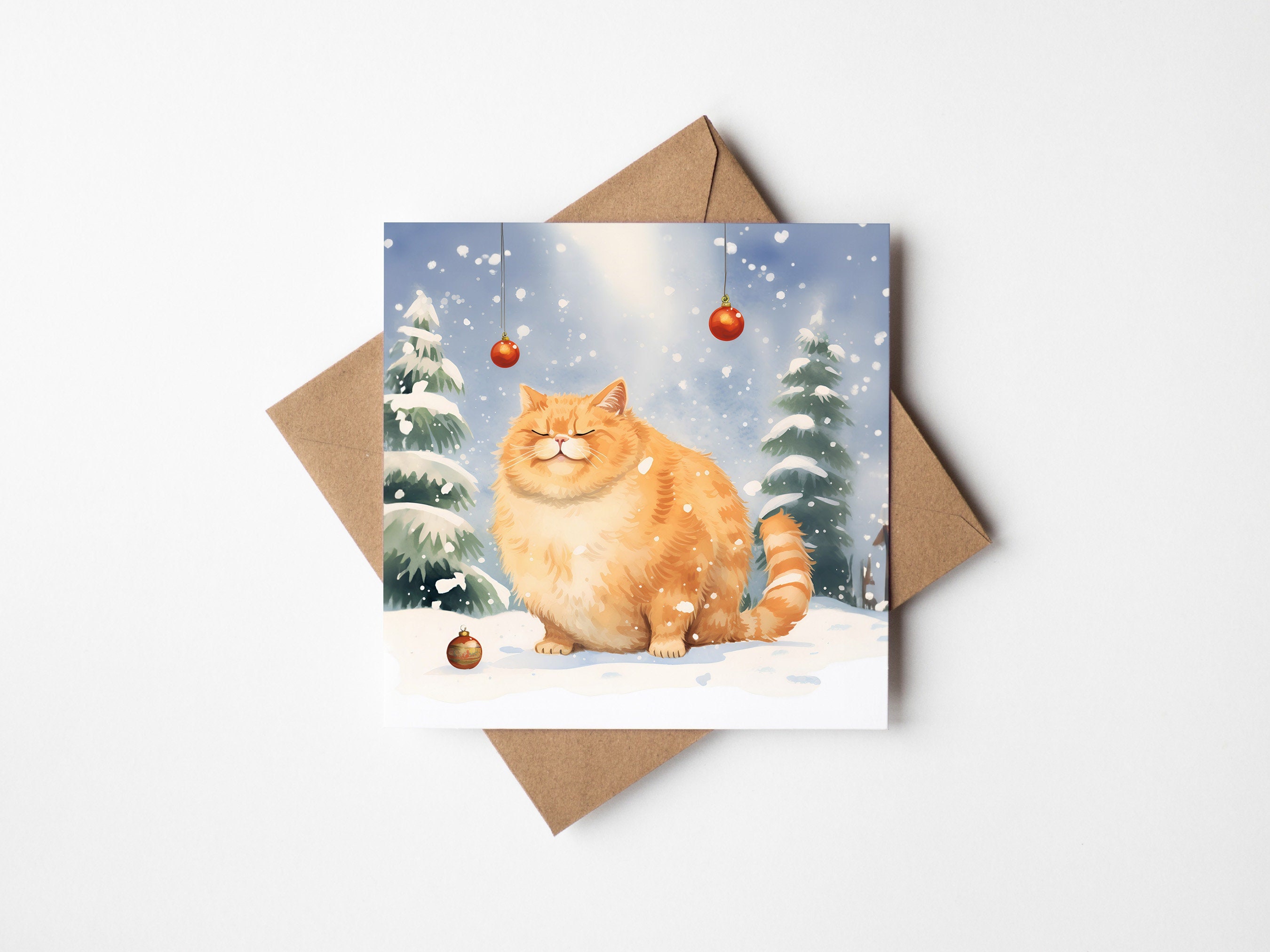 Rotund Ginger Cat Christmas Card Illustrated Fat Orange Cat Etsy UK