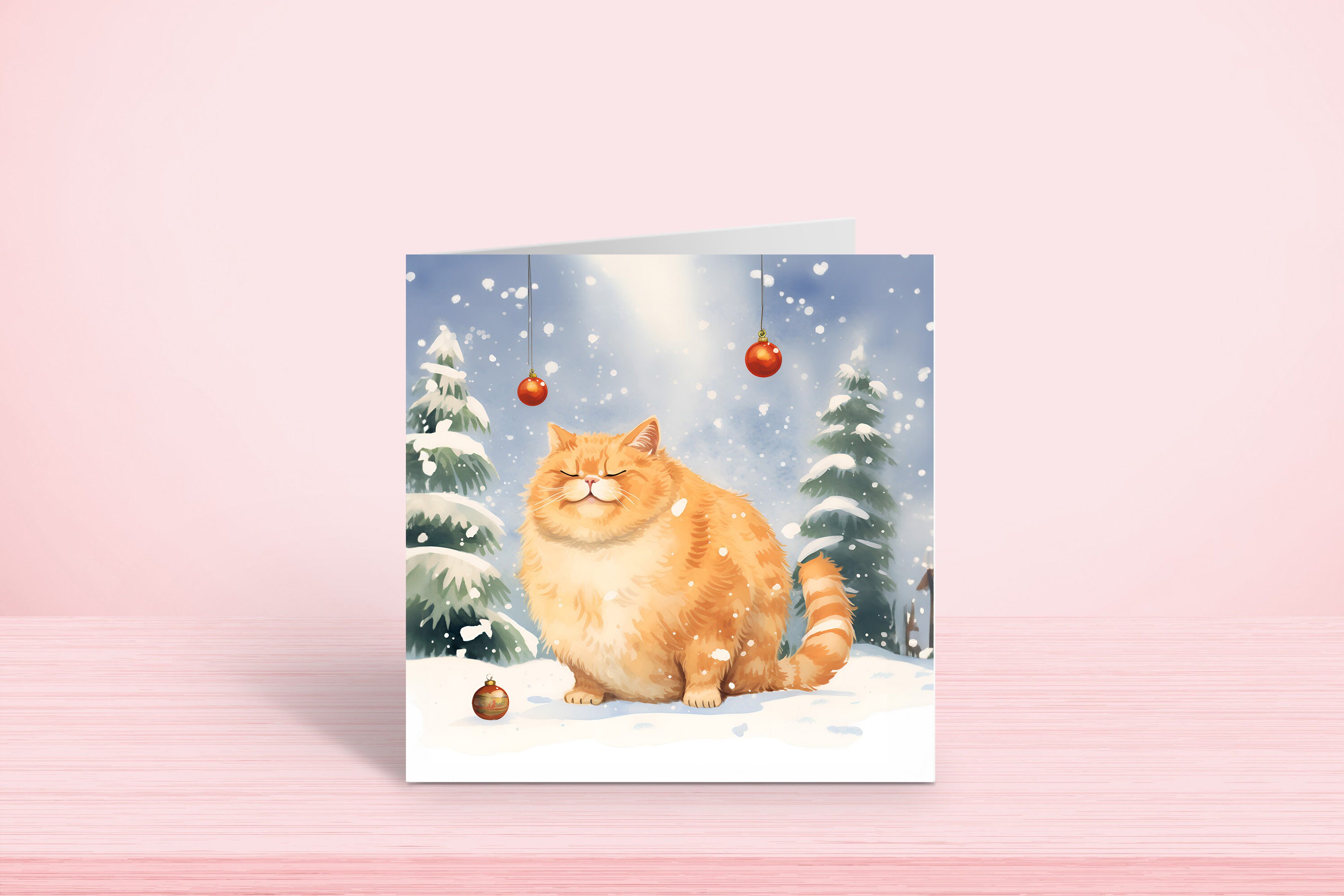 Rotund Ginger Cat Christmas Card Illustrated Fat Orange Cat Etsy UK
