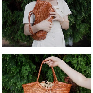 Handcrafted Woven Leather Tote Bag, Full Grain Leather Hand Woven Triple Jump Bamboo Style Ladies HOBO Bag, Summer Holiday Bag image 7