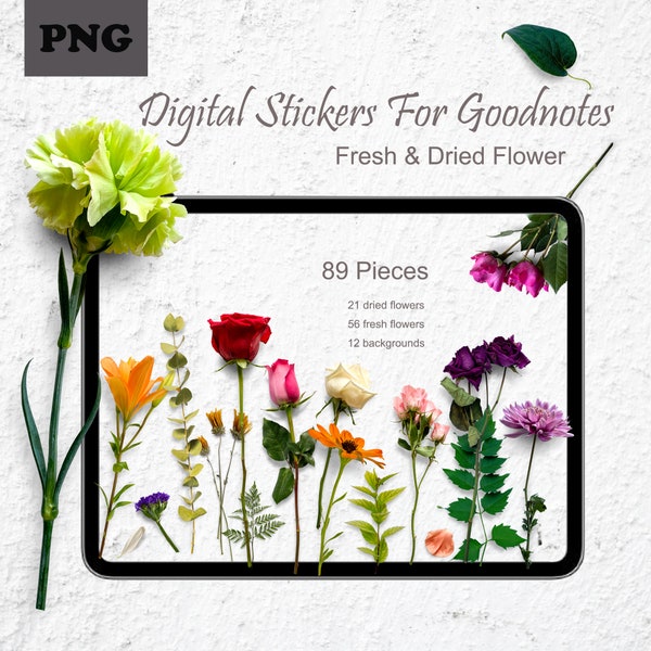 Flower Stickers,Floral Digital Sticker Book for Goodnotes,PNG Files of Digital Stickers,Digital Icon Stickers,Digital Planner Stickers