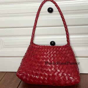 Bordeaux Hand gewebte Tasche, Leder Frauen Einkaufstasche, Frauen Schultertasche Handtasche, tägliche Tasche Wochenende Tasche Geschenk