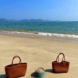 Handcrafted Woven Leather Tote Bag, Full Grain Leather Hand Woven Triple Jump Bamboo Style Ladies HOBO Bag, Summer Holiday Bag image 3