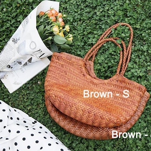 Handcrafted Woven Leather Tote Bag, Full Grain Leather Hand Woven Triple Jump Bamboo Style Ladies HOBO Bag, Summer Holiday Bag image 6