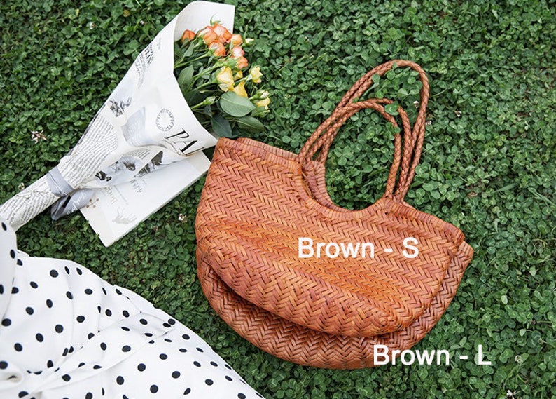 Handcrafted Woven Leather Tote Bag, Full Grain Leather Hand Woven Triple Jump Bamboo Style Ladies HOBO Bag, Summer Holiday Bag image 6