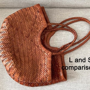 Handcrafted Woven Leather Tote Bag, Full Grain Leather Hand Woven Triple Jump Bamboo Style Ladies HOBO Bag, Summer Holiday Bag image 4