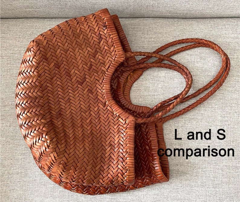 Handcrafted Woven Leather Tote Bag, Full Grain Leather Hand Woven Triple Jump Bamboo Style Ladies HOBO Bag, Summer Holiday Bag image 4