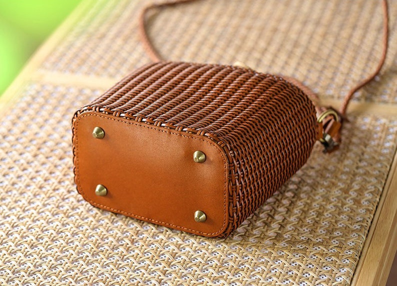 Leather Basket Bag,Handcrafted Ladies Bag,Leather Crossbody Bag, Handwoven Bag,Boho Summer Purse,Crossbody woven Bags, Holiday Bags image 3