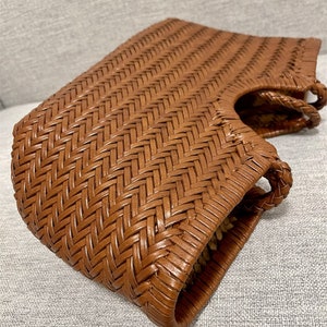 Handcrafted Woven Leather Tote Bag, Full Grain Leather Hand Woven Triple Jump Bamboo Style Ladies HOBO Bag, Summer Holiday Bag image 5