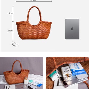 Handcrafted Woven Leather Tote Bag, Full Grain Leather Hand Woven Triple Jump Bamboo Style Ladies HOBO Bag, Summer Holiday Bag image 2