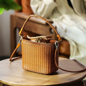 Leather Basket Bag,Handcrafted Ladies Bag,Leather Crossbody Bag, Handwoven Bag,Boho Summer Purse,Crossbody woven Bags, Holiday Bags image 1