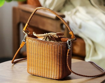 Bolso de cesta de cuero, bolso de mujer hecho a mano, bolso cruzado de cuero, bolso tejido a mano, bolso de verano boho, bolsos tejidos cruzados, bolsos de vacaciones