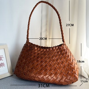 Bolso de mano de cuero tejido hecho a mano, bolso HOBO para damas tejidas a mano, bolso de vacaciones de verano brown