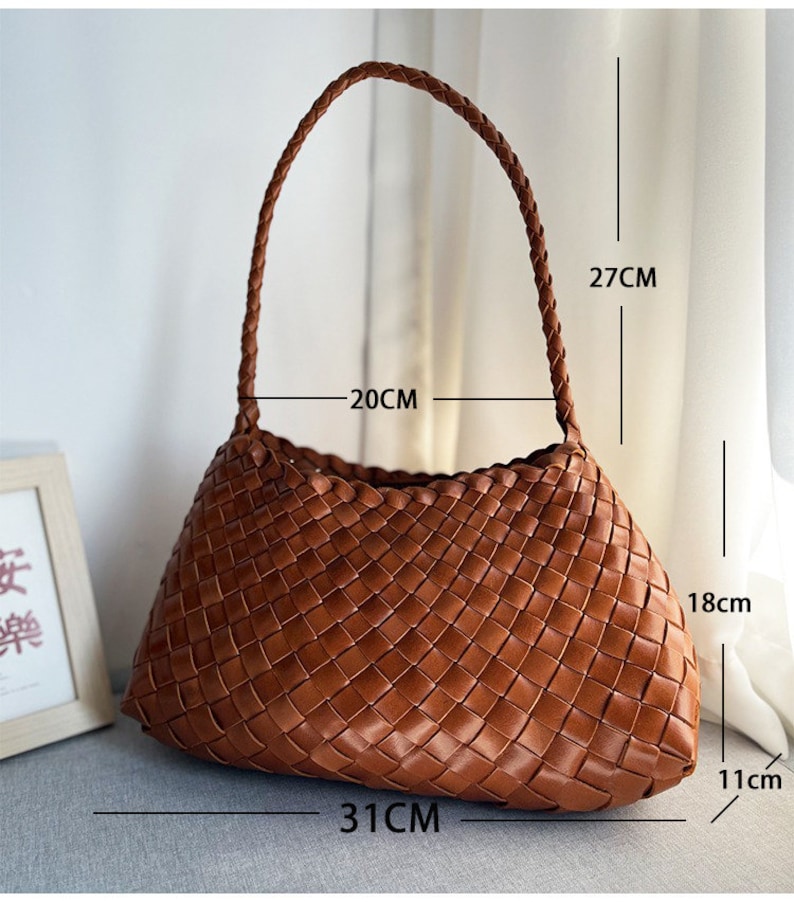 Bolso de mano de cuero tejido hecho a mano, bolso HOBO para damas tejidas a mano, bolso de vacaciones de verano brown