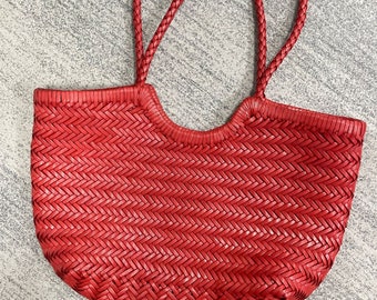 handmade cowhide woven bag, red leather bag,Gifts for her, birthday gift