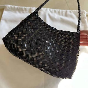 Borsa tote in pelle intrecciata artigianale, borsa HOBO da donna intrecciata a mano, borsa per le vacanze estive black