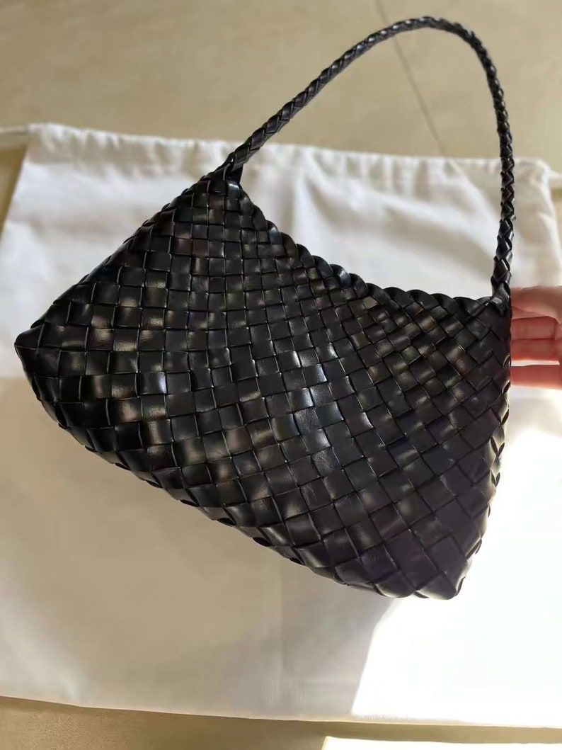 Handcrafted Woven Leather Tote Bag, Hand Woven Ladies HOBO Bag, Summer Holiday Bag black