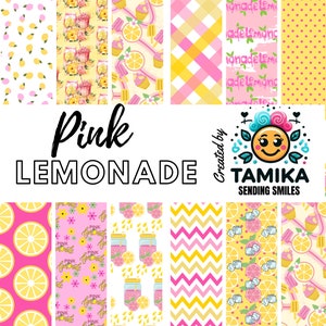 Puede incluir: Paquete de papel digital Pink Lemonade con 10 patrones diferentes con limones, limonada, flores rosas y cuadros vichy. Creado por Tamika Sending Smiles.
