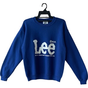 Vintage 90’s Lee Sweatshirt Vintage Rare Big Logo Lee Crewneck Spellout Lee Pullover Blue Sweater  Size Medium