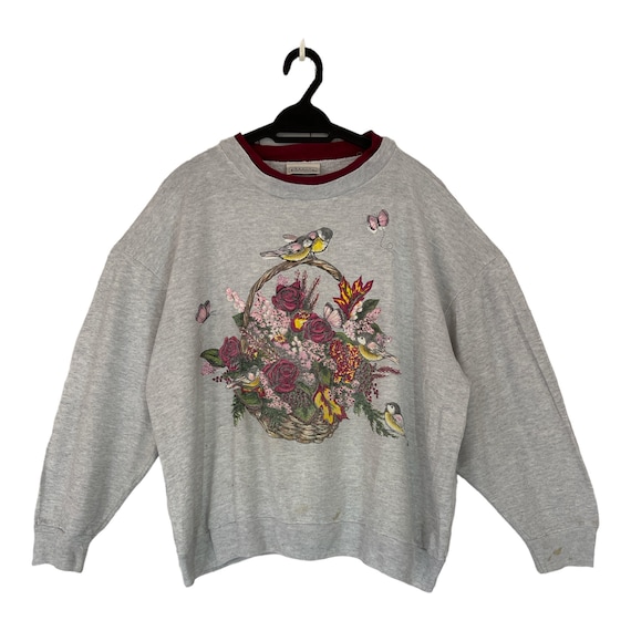Vintage 80's Bird Scenery Theme Sweatshirt Fauna … - image 1