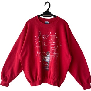 Vintage 90’s Snowman Ski Ice Sweatshirt Red Red Crewneck Snowman Dancing Pullover Chrisrmas Special Sweater Size XLarge