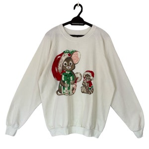 Vintage 80&#39;s Cristmas Special Sweatshirt Crewneck Mouse Character Pullover Animal Graphic Sweater  Size XXLarge